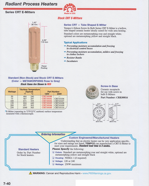 TEMPCO - SERIES CRT EDISON TUBE SHAPED SCREW-IN BULB E-MITTER ® - INFRARED HEATERS